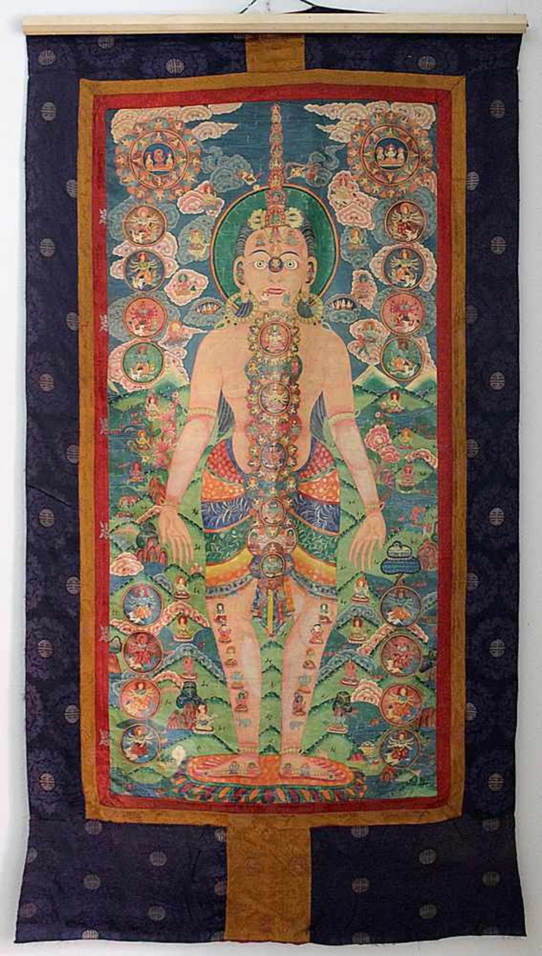 Monumentaler Thangka, Tibet 19.Jh. mit großer Tara und Bodhisattvas in Medaillons als Vermitter