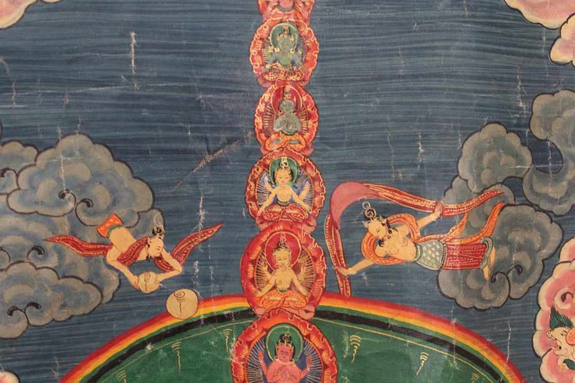Monumentaler Thangka, Tibet 19.Jh. mit großer Tara und Bodhisattvas in Medaillons als Vermitter - Image 6 of 7