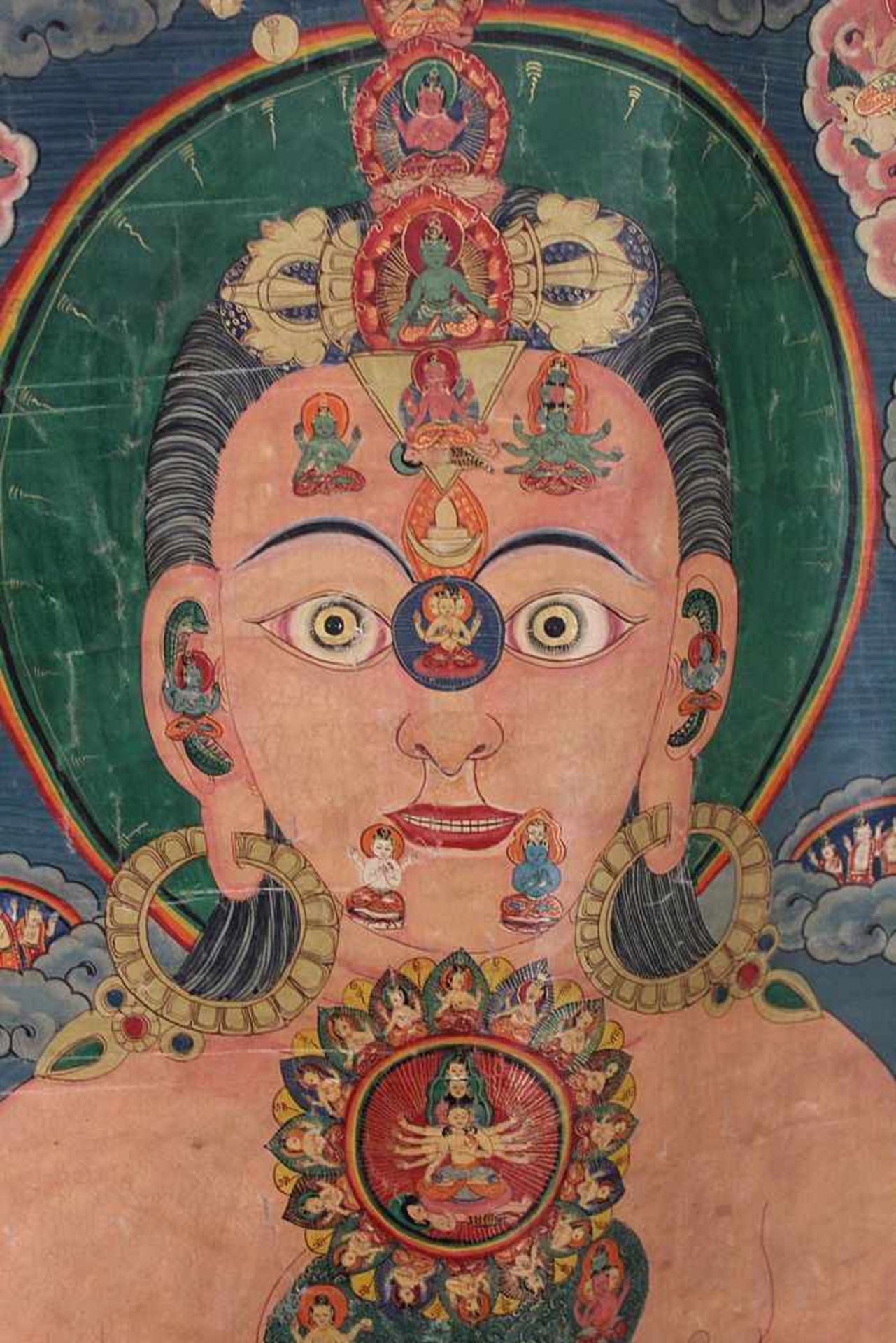 Monumentaler Thangka, Tibet 19.Jh. mit großer Tara und Bodhisattvas in Medaillons als Vermitter - Image 2 of 7