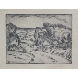 Dittmer, E., Grafik Expressive Landschaft 1924. In der Darstellung unten links signiert und datiert;