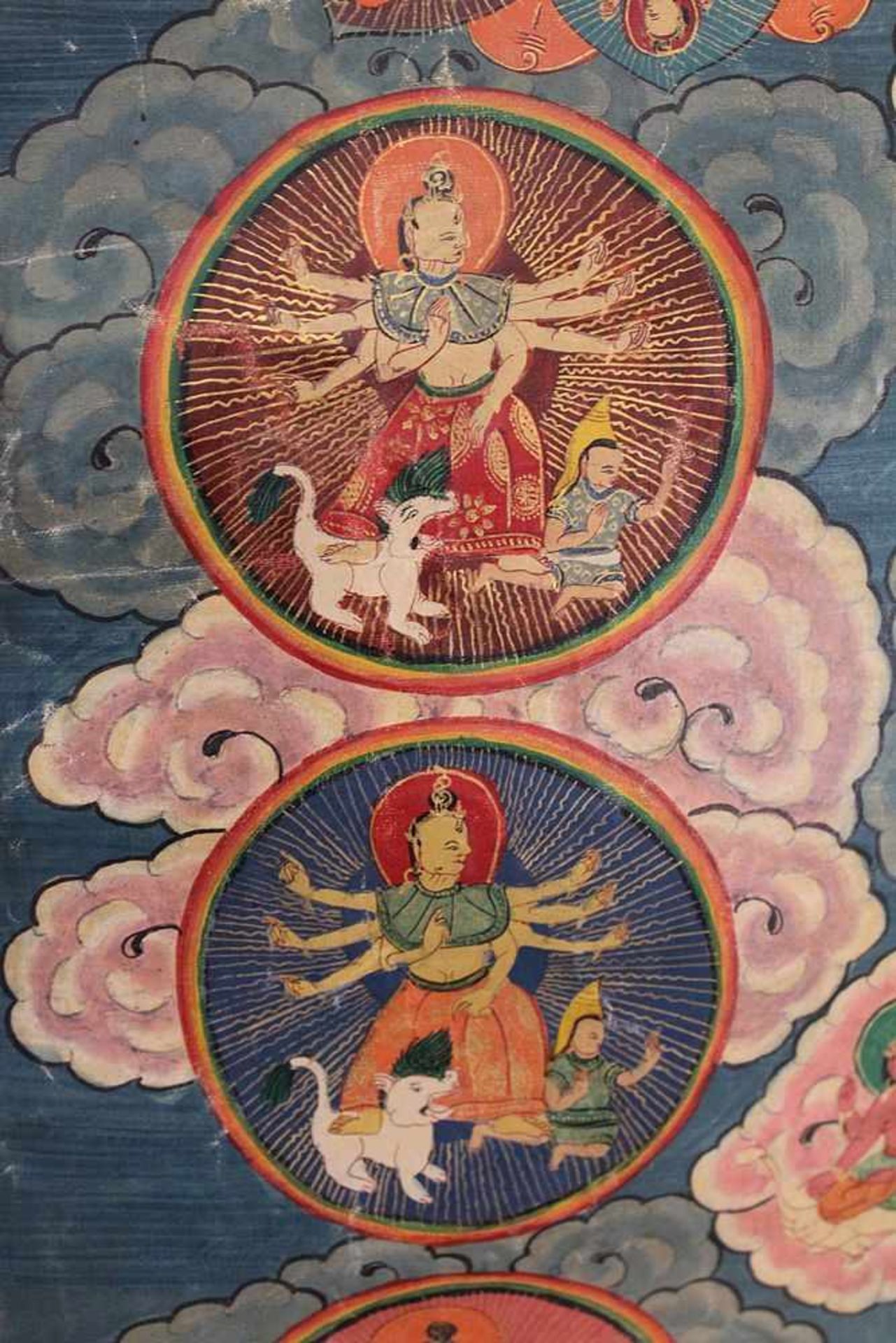 Monumentaler Thangka, Tibet 19.Jh. mit großer Tara und Bodhisattvas in Medaillons als Vermitter - Image 7 of 7