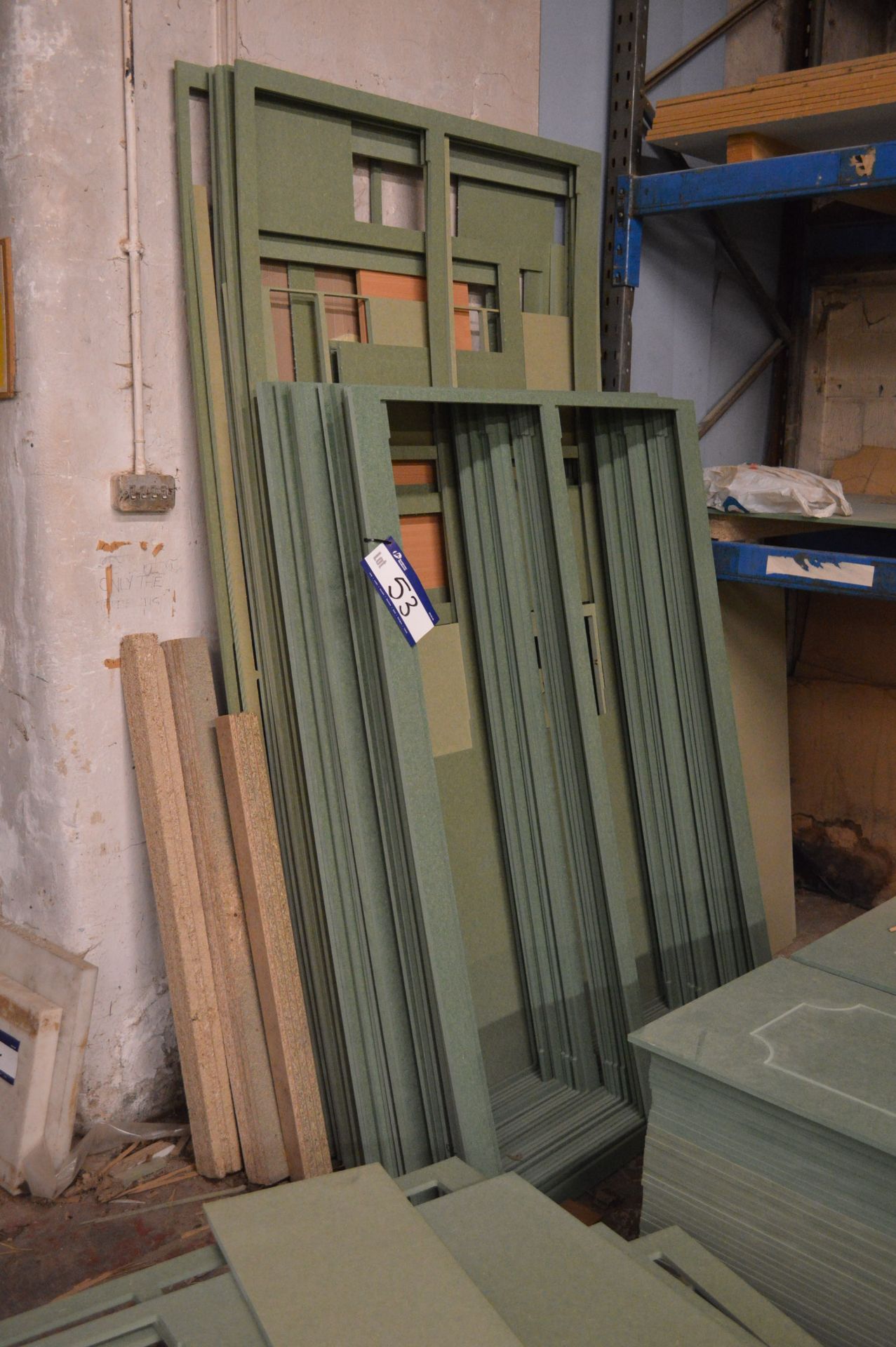 MDF Off-Cuts, set out against wall (lot located at Vale Mill, Micklehurst Road, Mossley, Ashton