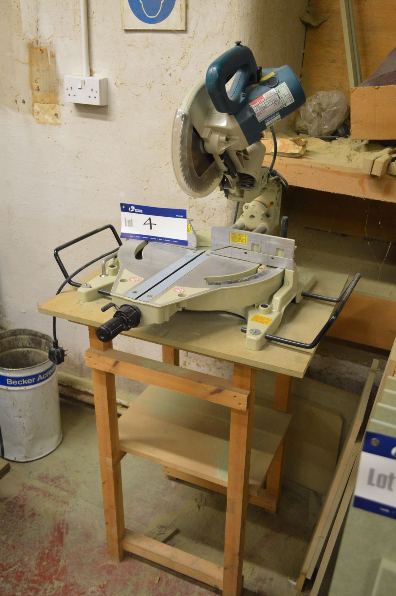 Makita LS1013 Bench Top Mitre Saw, 240V, with timber stand (lot located at Vale Mill, Micklehurst - Image 3 of 4