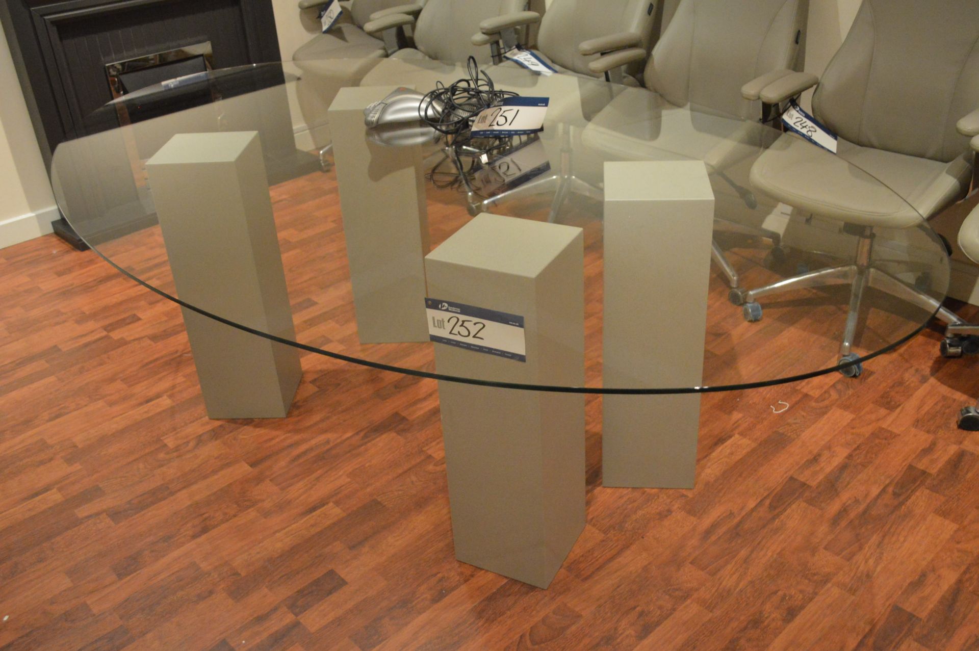 GLASS TOP OVAL MEETING TABLE, approx. 2.43m long (lot located at Unit 3 Glover Centre, Egmont