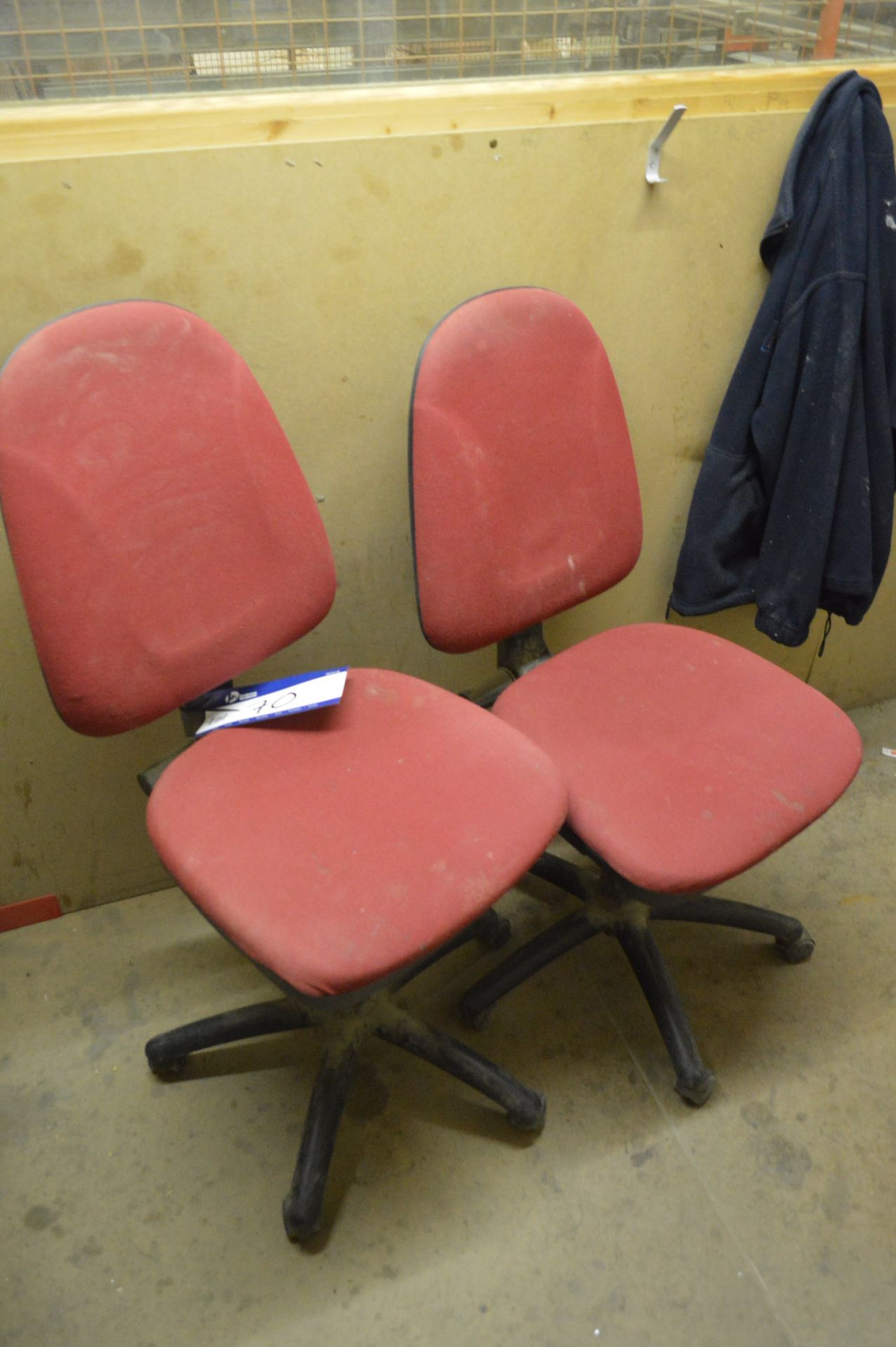 Two Red Fabric Upholstered Typist Chairs (lot located at Vale Mill, Micklehurst Road, Mossley,