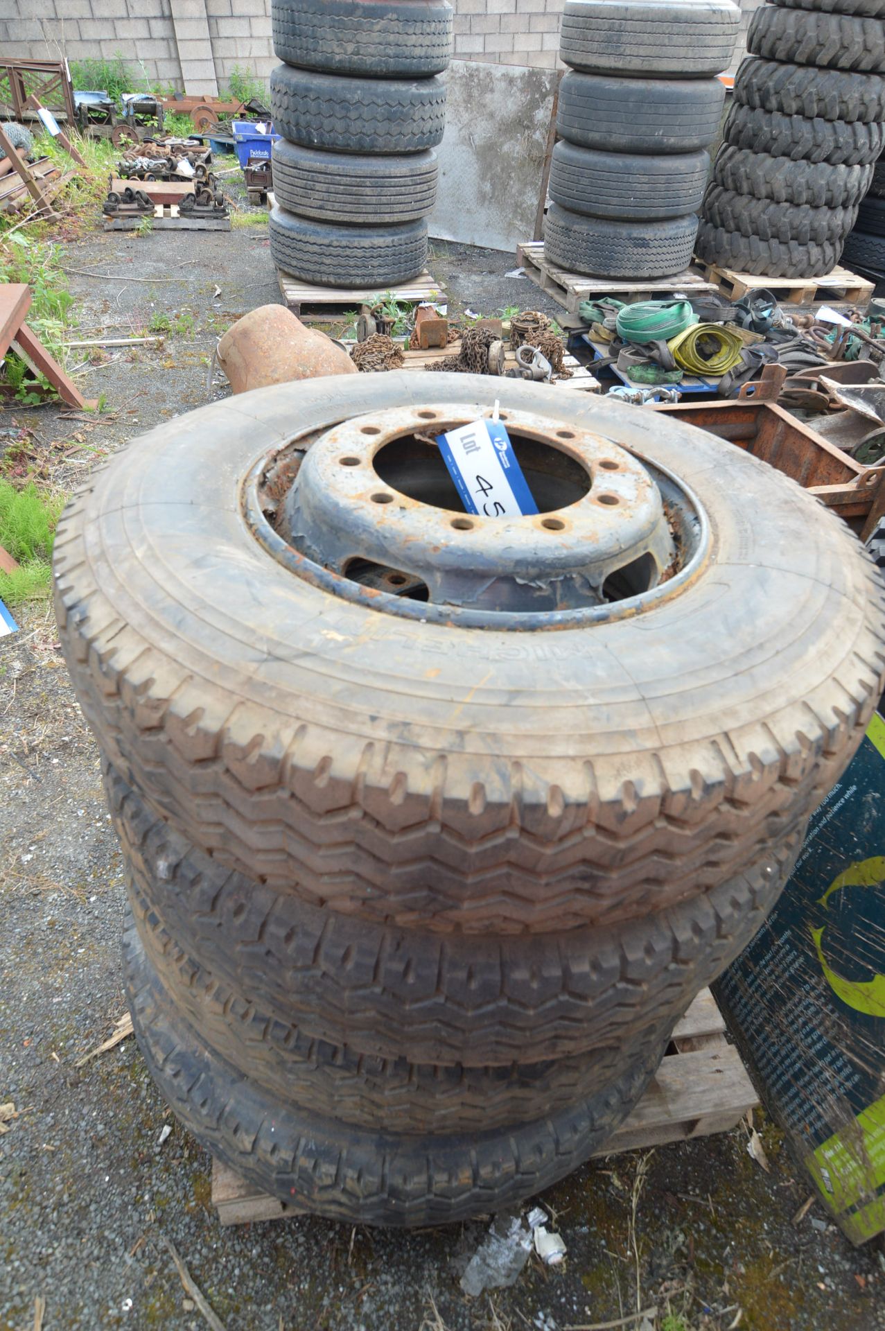 Four Michelin x 11R 22.5 Radial Tyres and hubs - Image 2 of 2