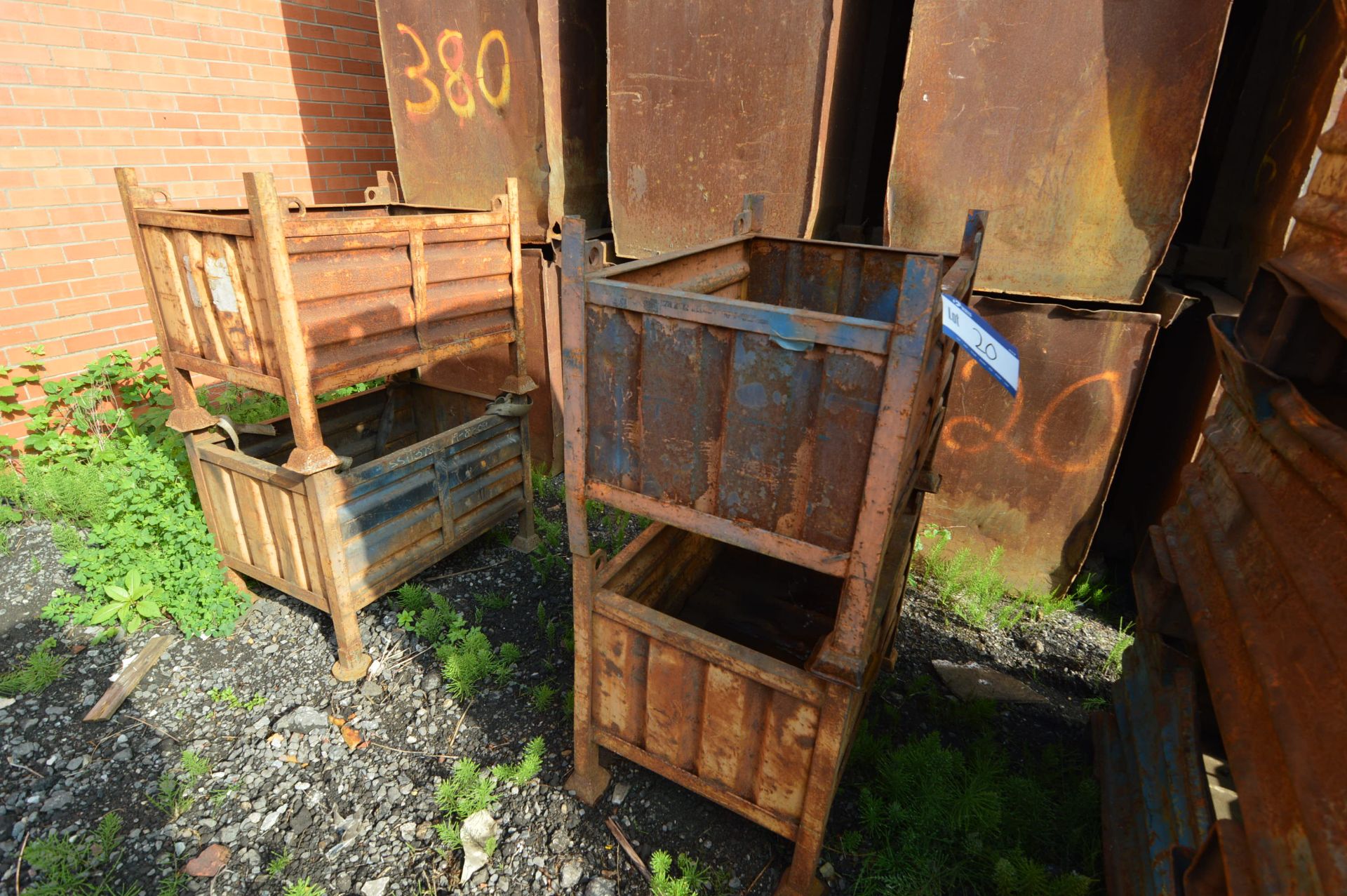Four Stacking Steel Box Pallets, each approx. 930mm x 640mm x 450mm deep