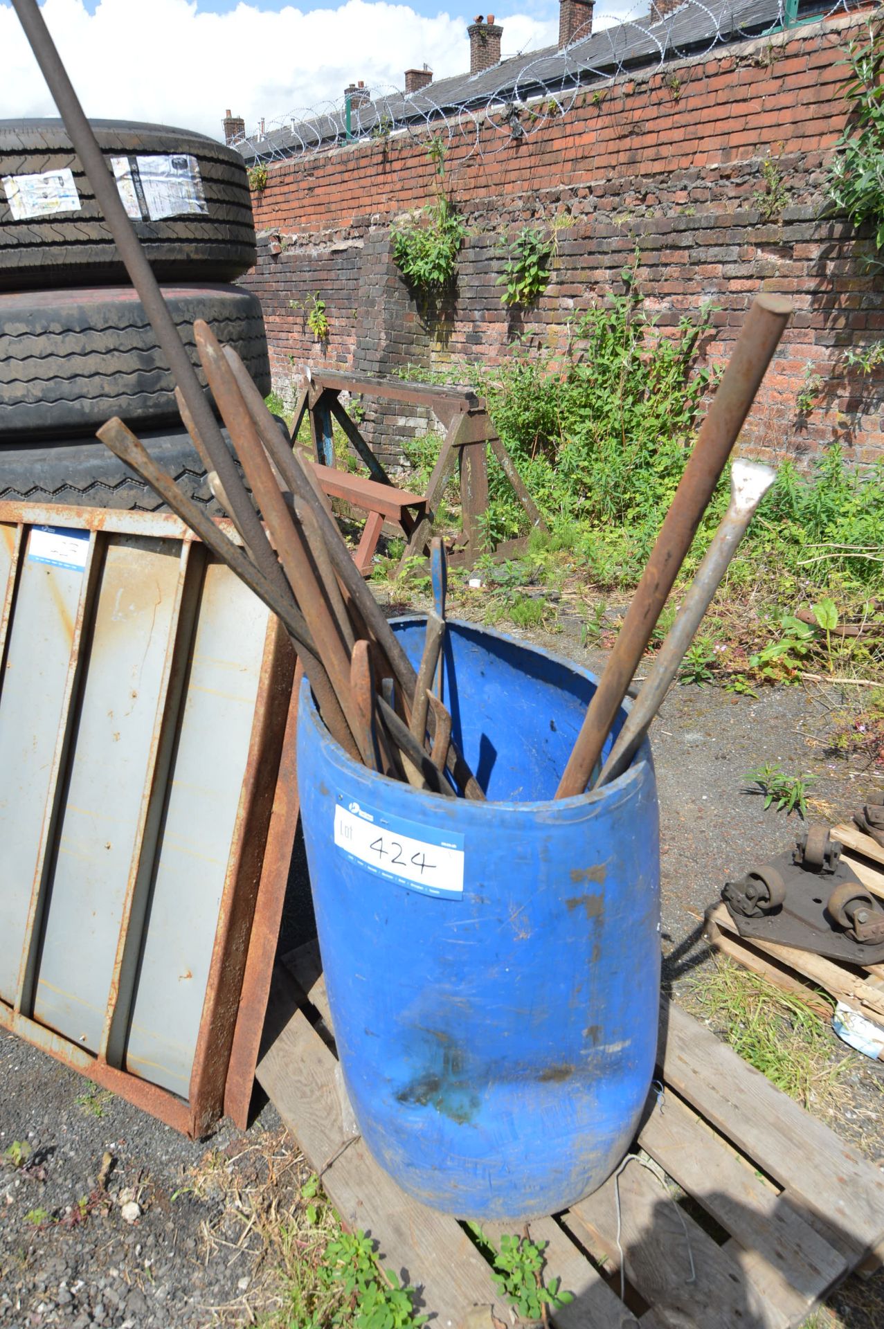 Plastic Drum & Contents, including mainly crowbars