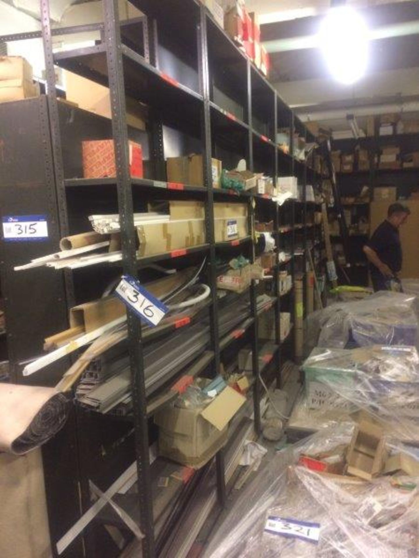 8 Bays of Steel Shelving and Contents to 8 Bay Rac