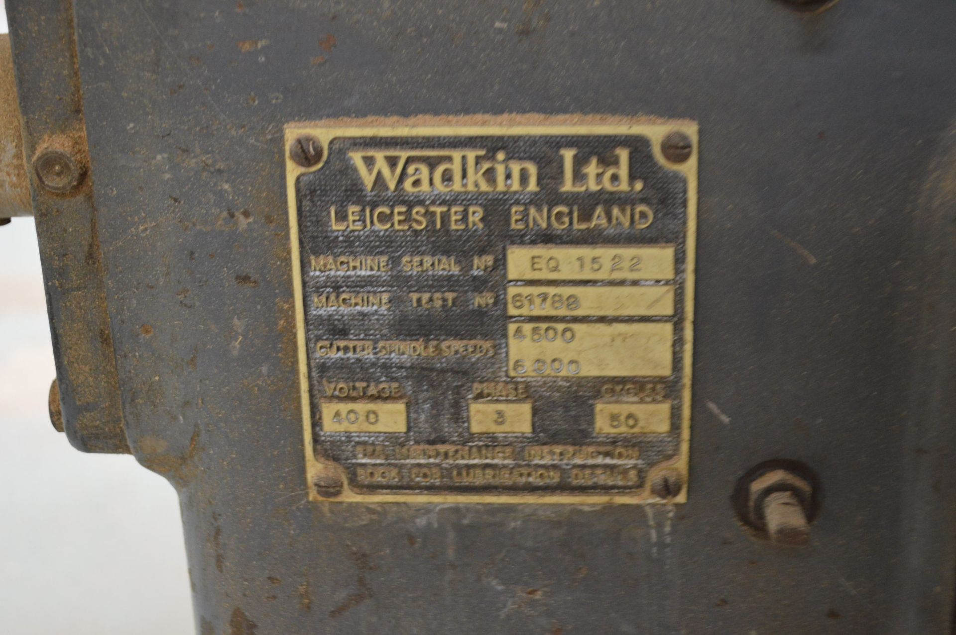 Wadkin EQ VERTICAL SPINDLE MOULDING MACHINE, serial no. 1522, test no. 61738, with power feed - Image 8 of 8
