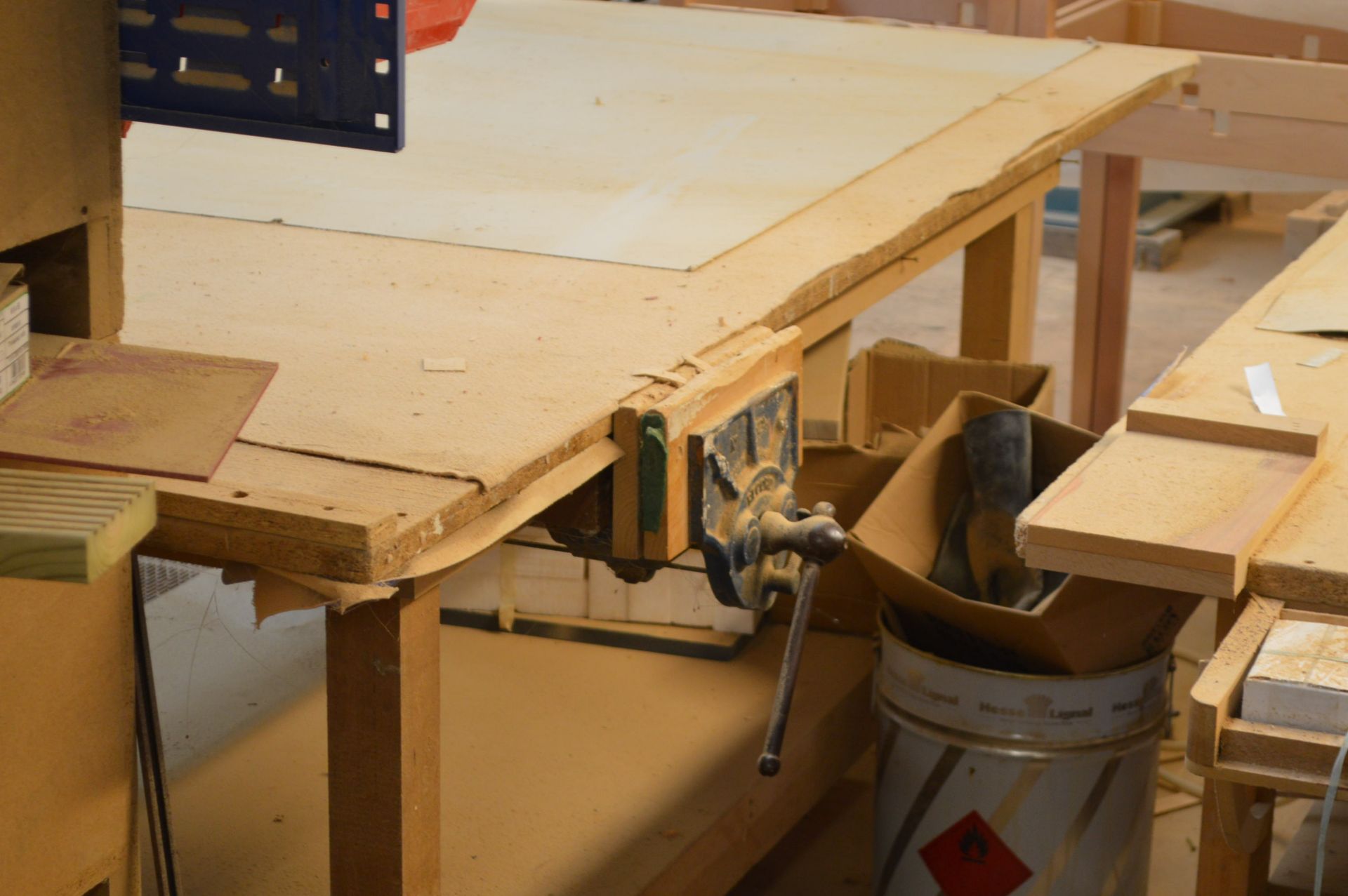Two Timber Benches, one bench fitted joiner’s vice - Image 2 of 3