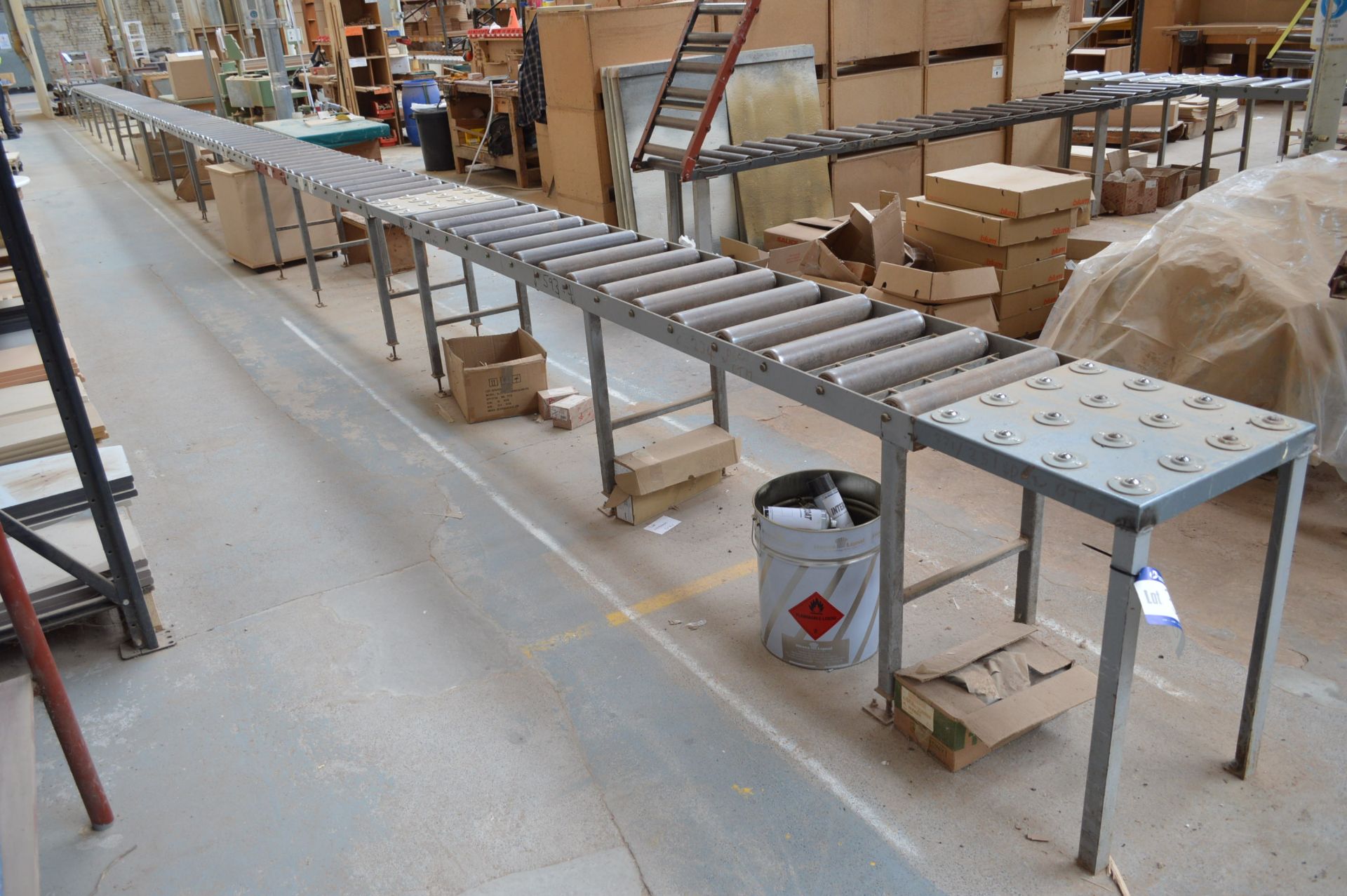 Approx. 21.8m x 450mm Roller Conveyoring, with two roller ball sections