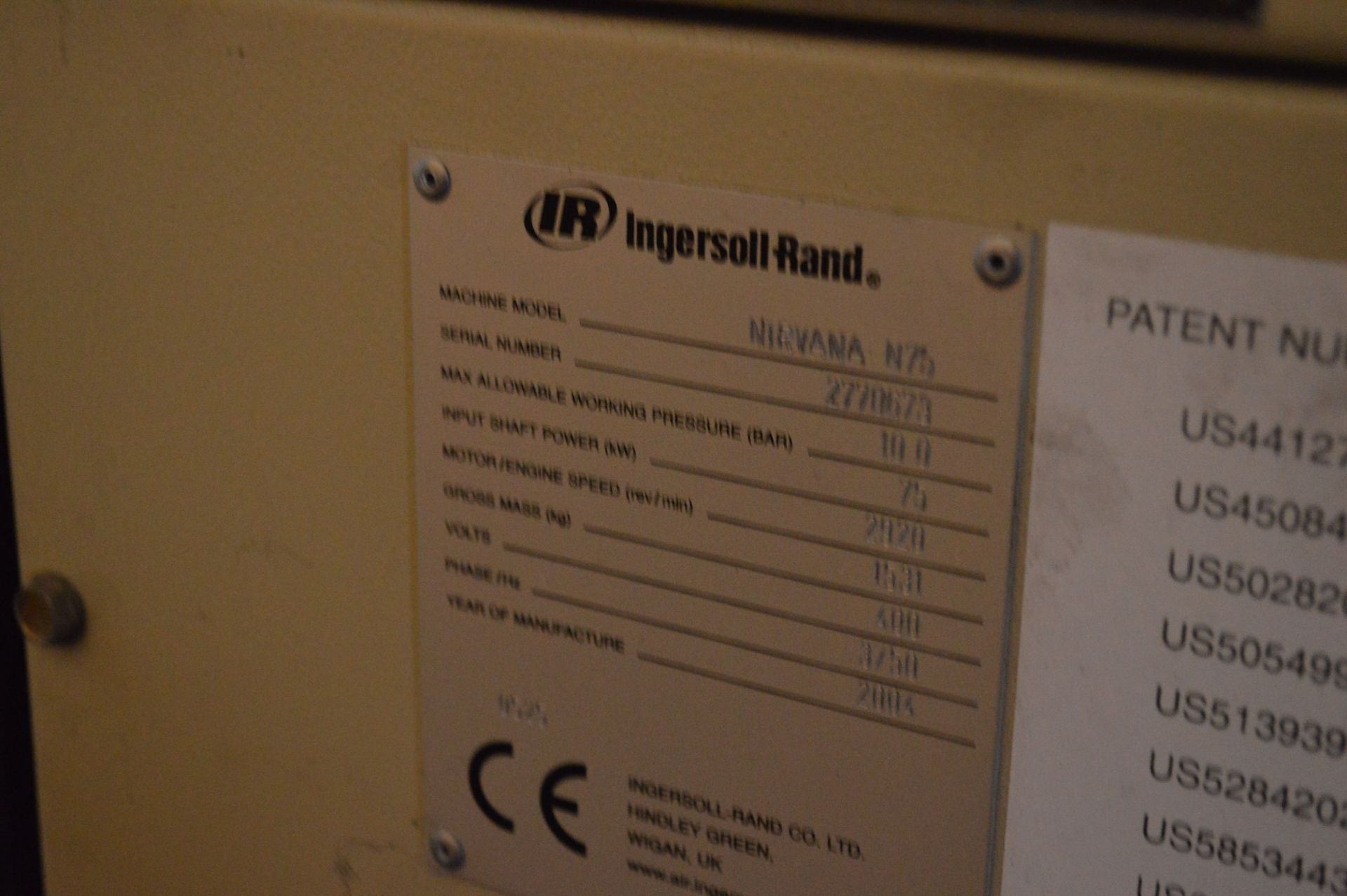 Ingersoll Rand NIRVANA N75 PACKAGE AIR COMPRESSOR, serial no. 2770673, year of manufacture 2004, ( - Image 4 of 4