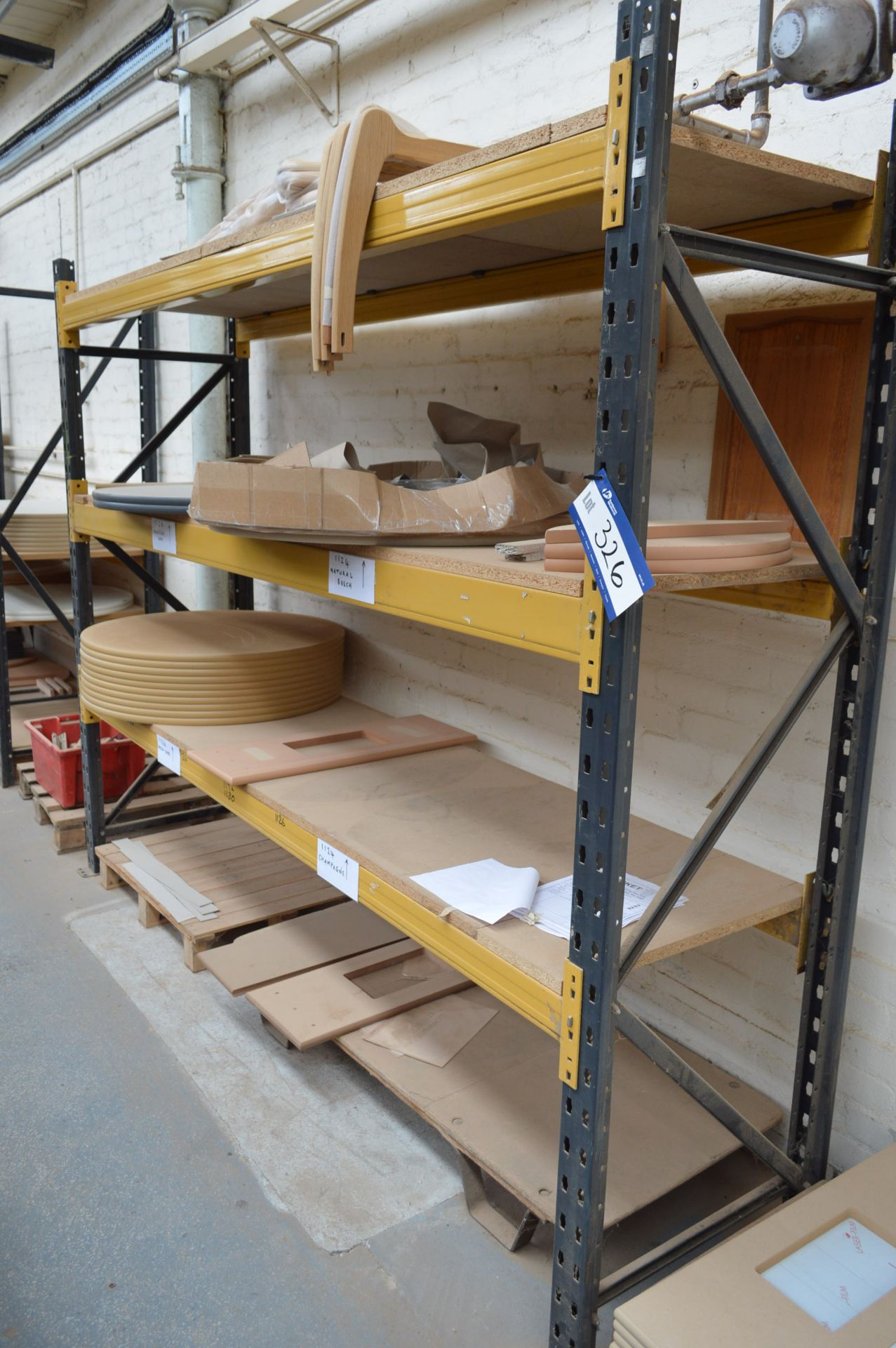 Single-Bay Three-Tier Pallet Rack, with timber shelving (contents not included) (reserve removal