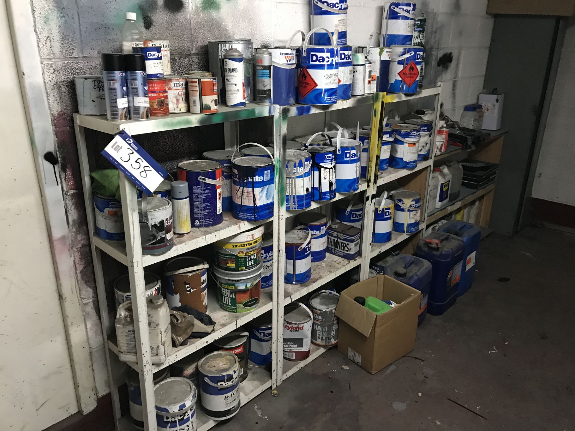 Large Quantity of Paints as set out on 3 Metal Shelf Units (Shelf units are included in this lot)