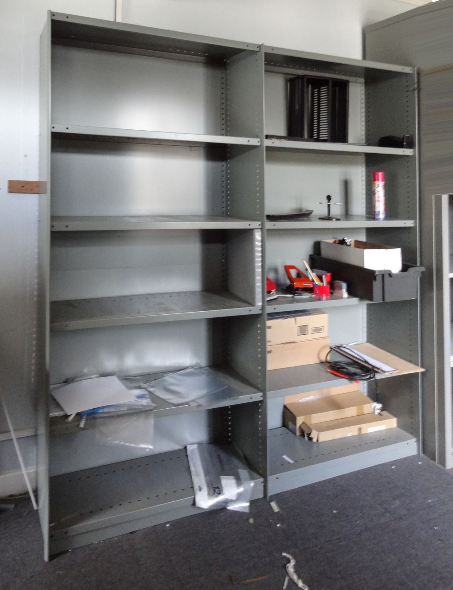 Four Bays Rolled Edge Steel Shelving, with 900mm x 300mm shelves