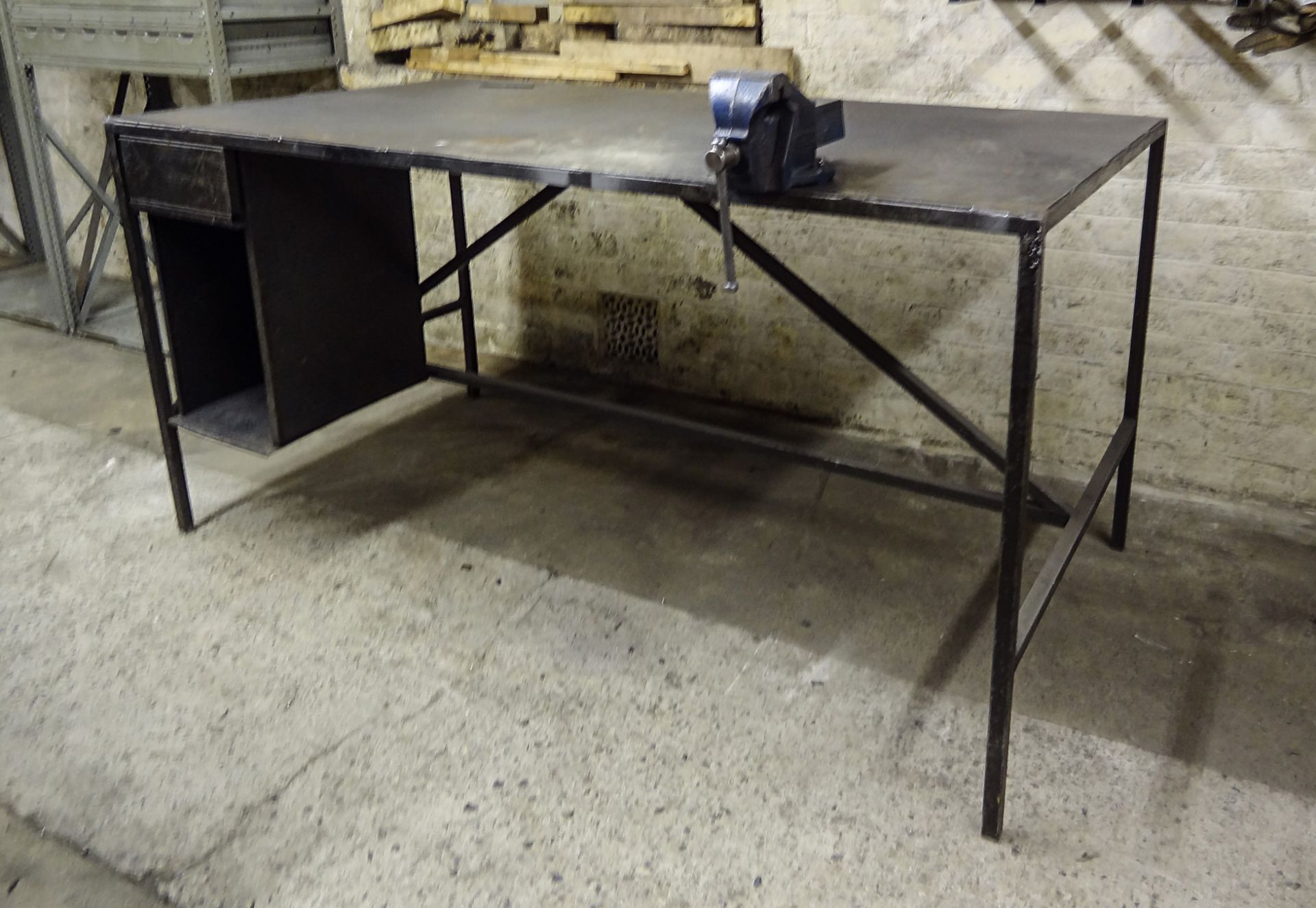 Steel Workbench, with vice and cupboard/drawer, approx. 1.8m x 900mm