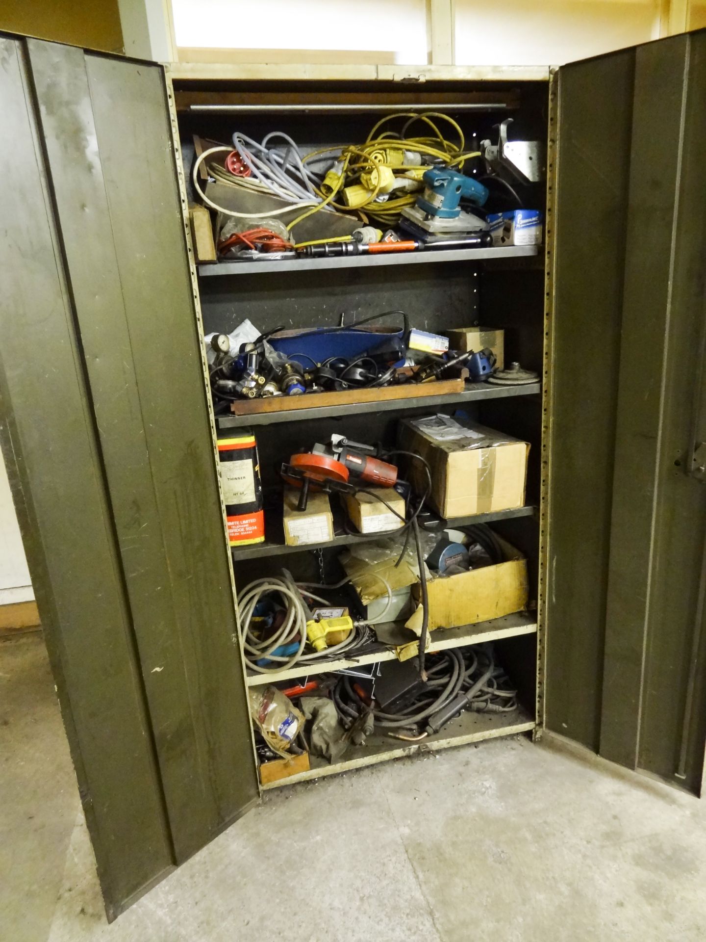 Two Steel Cupboards, with hinged doors, containing power and hand tools, parts and consumables - Image 2 of 2