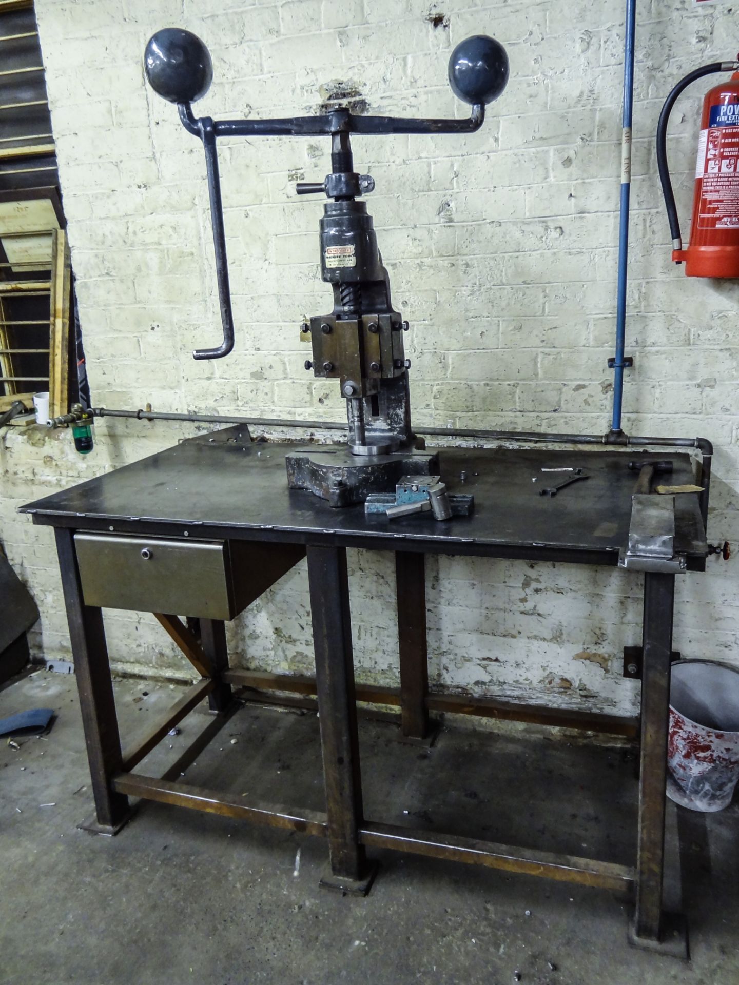 Flypress, with heavy duty bench, tool drawer and tooling