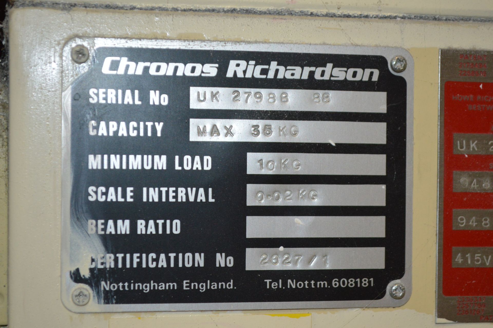 Chronos Richardson 35KG CAPACITY LOAD CELL SACK WEIGHER, serial no. UK27988-88 with fast/slow - Image 6 of 6