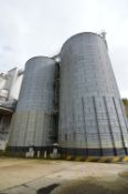 Two Bolted Corrugated Steel Silos, 1000 tonne (wheat capacity) approx. 11.25m dia. x 47m high,