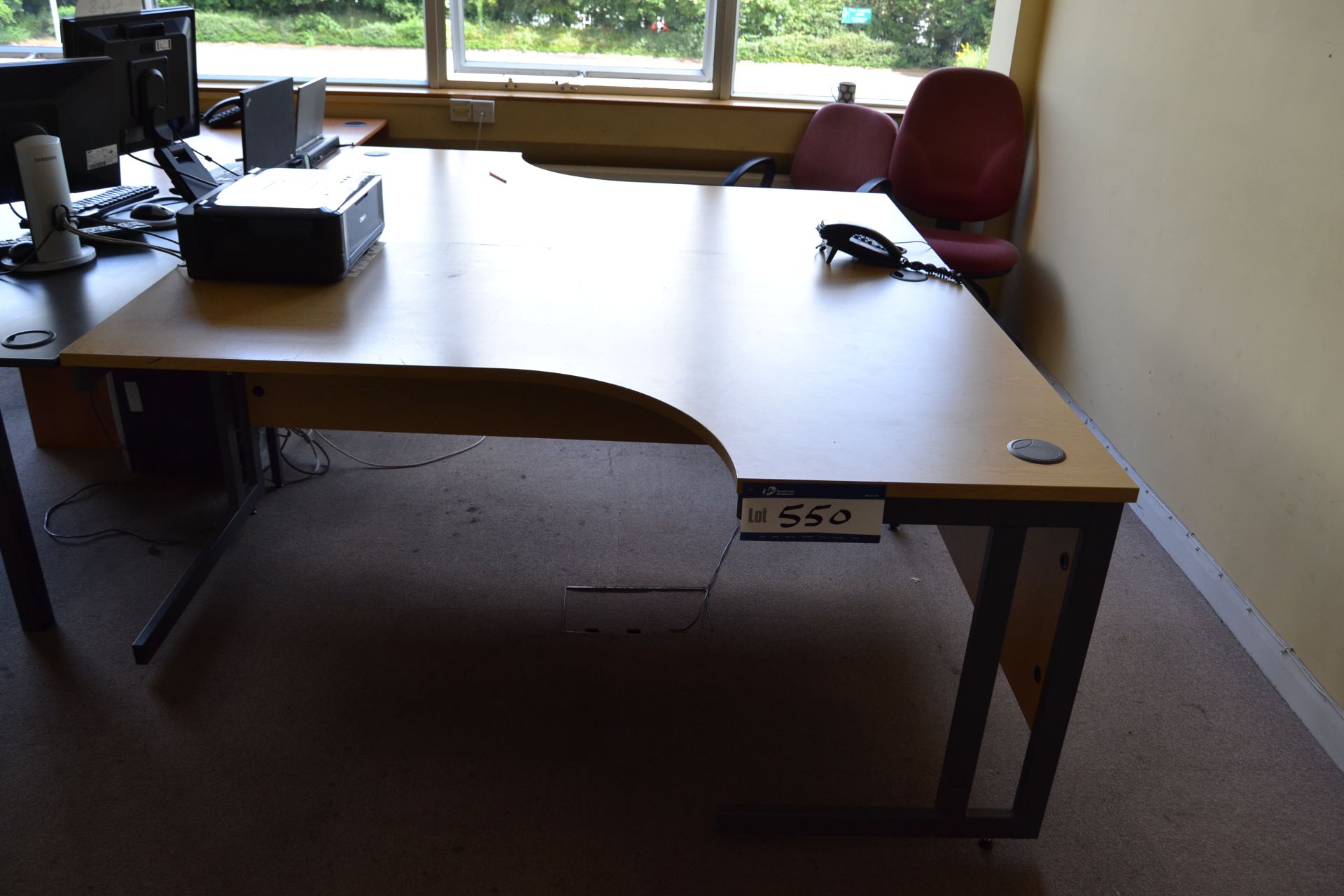 Two Light Oak Veneer Shaped Desks