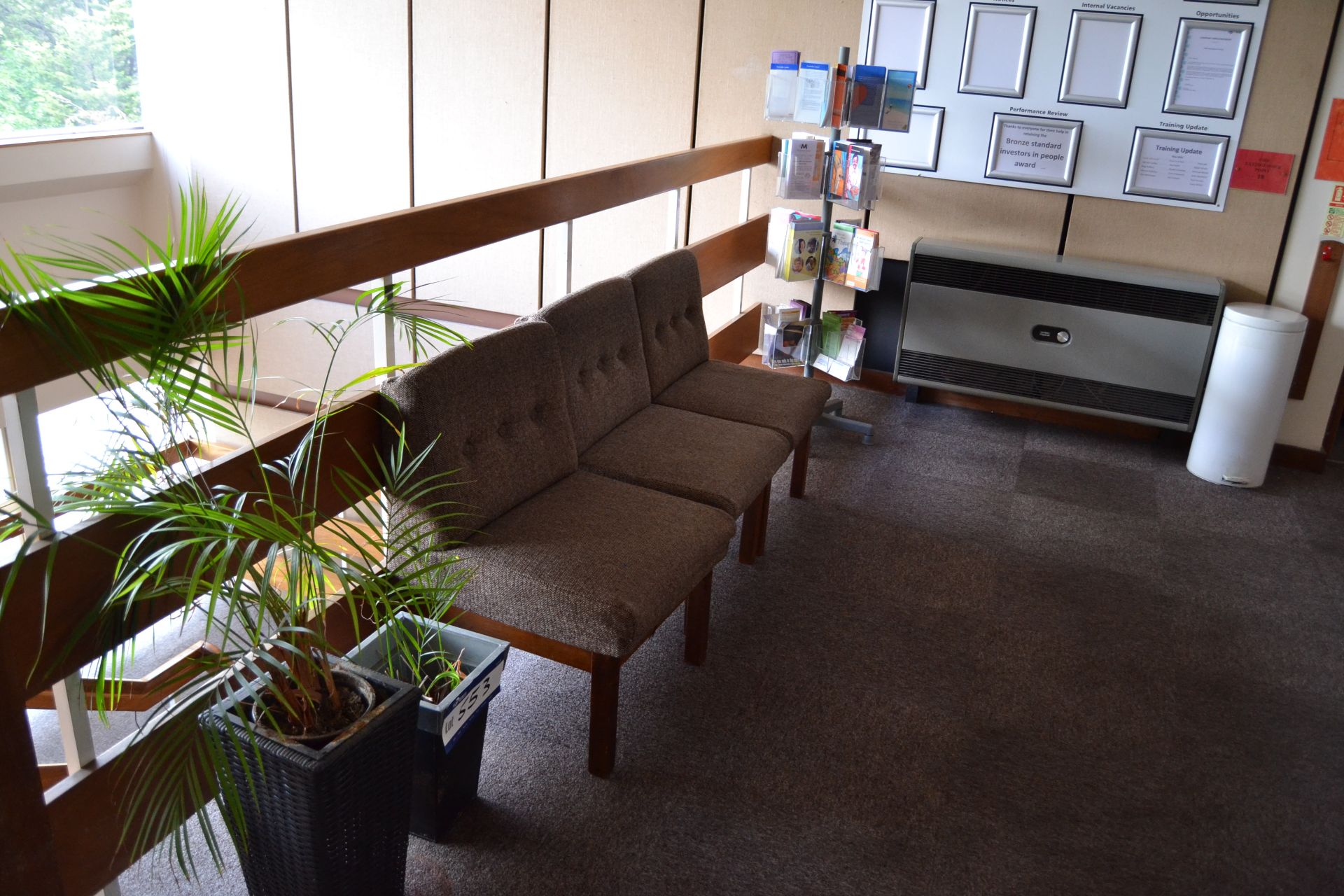 Three Reception Chairs and Leaflet Display Stand