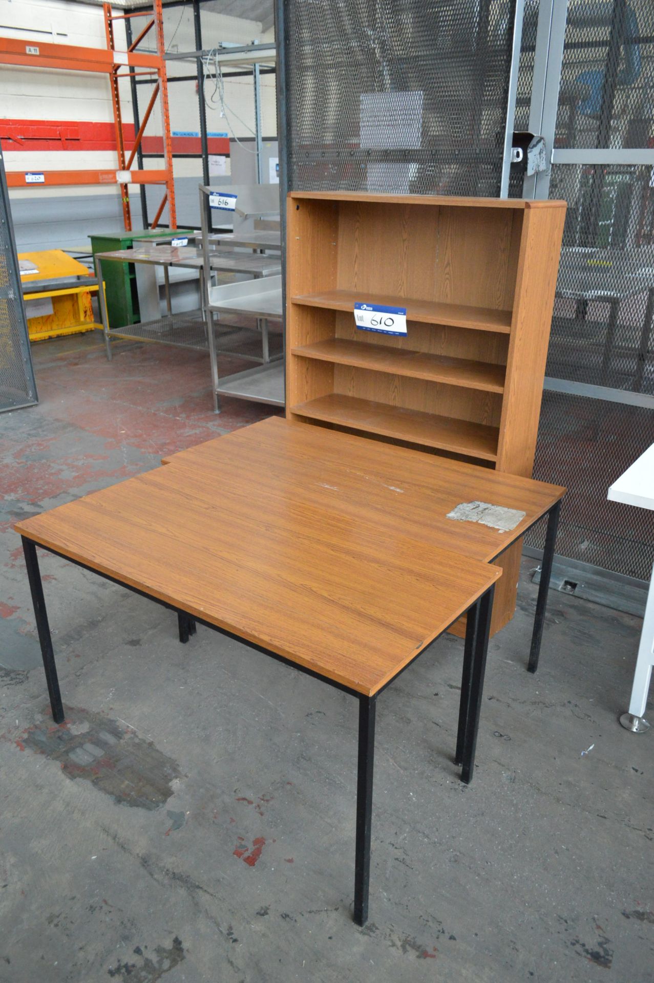 Two Steel Framed Tables & Bookcase