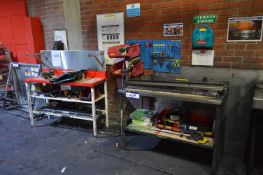 Two Metal Workbenches, with tool board