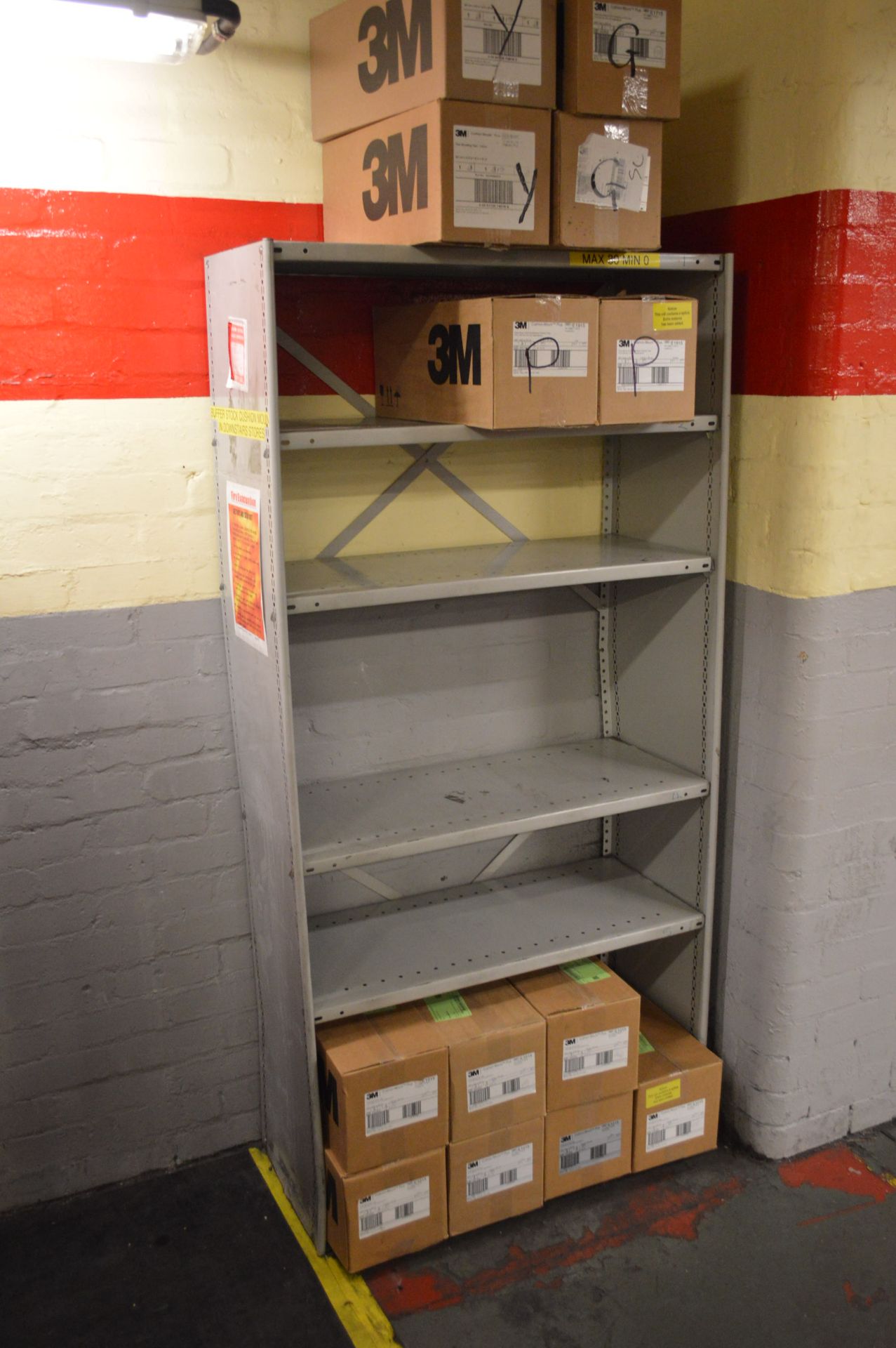 Desk, two drawer filing cabinet, metal rack and tr - Image 2 of 2