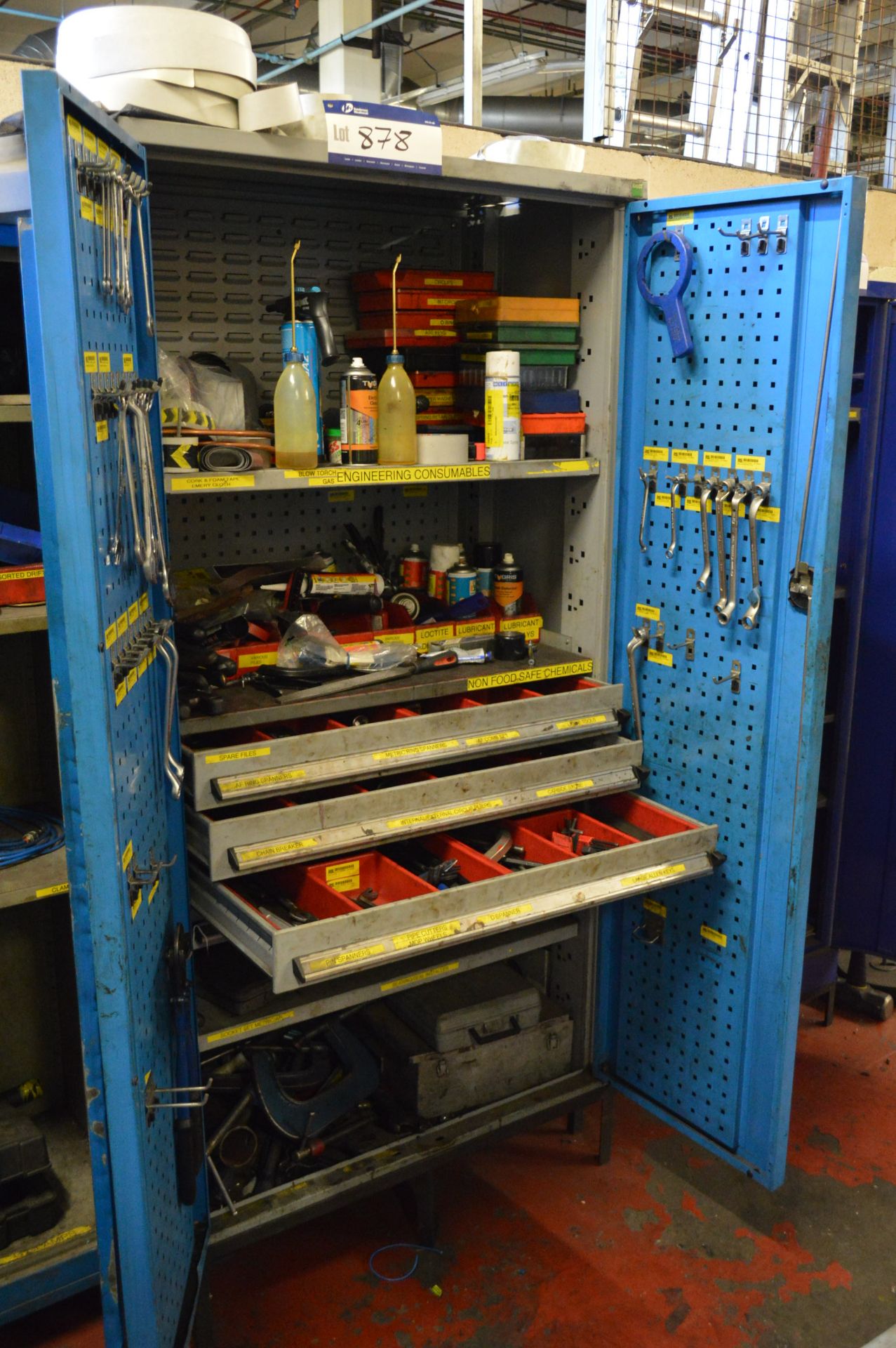 Metal Double Door Cupboard, with contents (as set