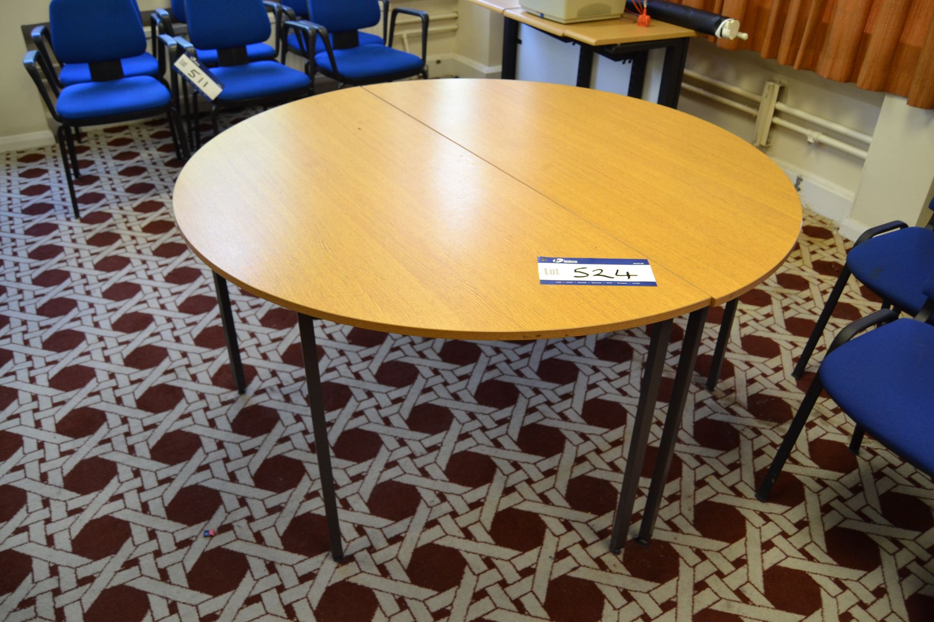 Two Light Oak Veneer Semi Circular Tables