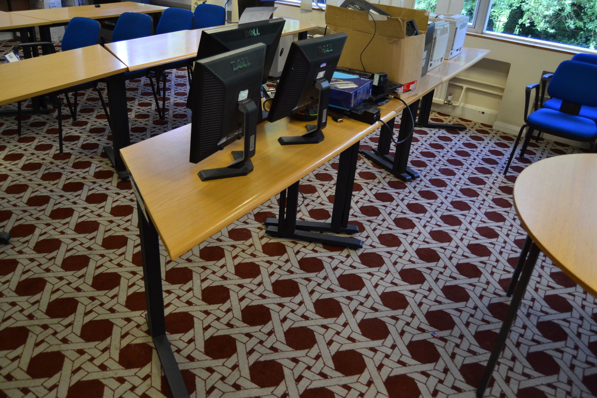 Three Light Oak Veneer Shaped Tables