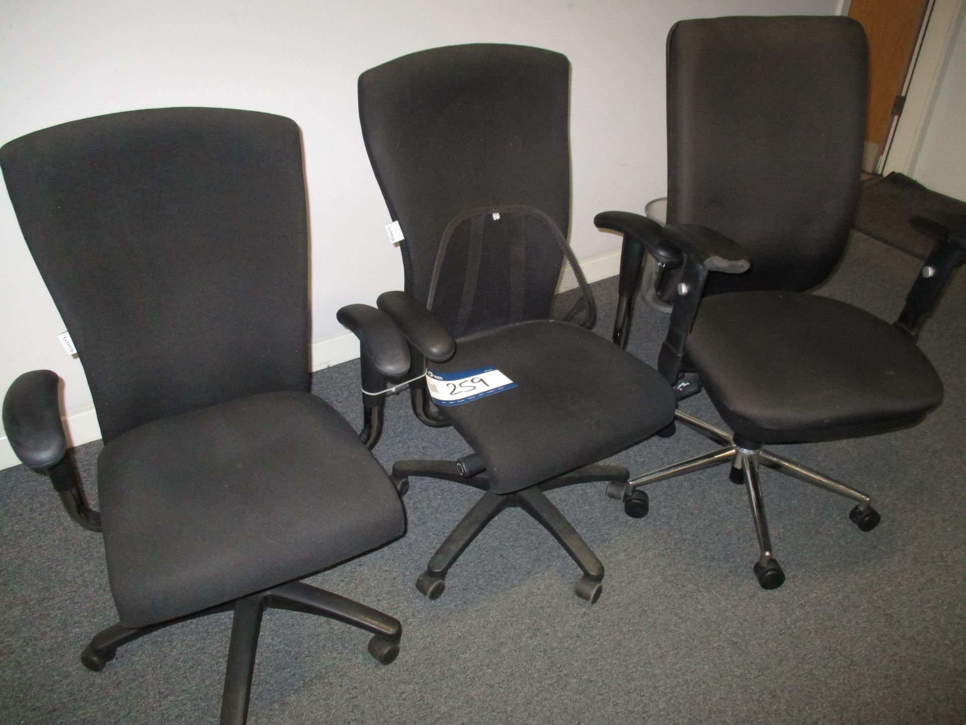 Three Fabric Upholstered Operators Chairs
