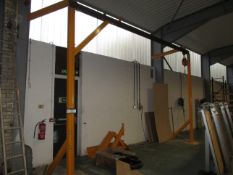 Steel Framed Lifting Gantry, 5.4m wide x 3.5m high approx, with roller carriage (formerly used in