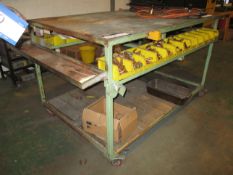 Steel Framed Mobile Trolley Work Bench, 1.9m x 1.2m approx. with bin shelves (bins and contents