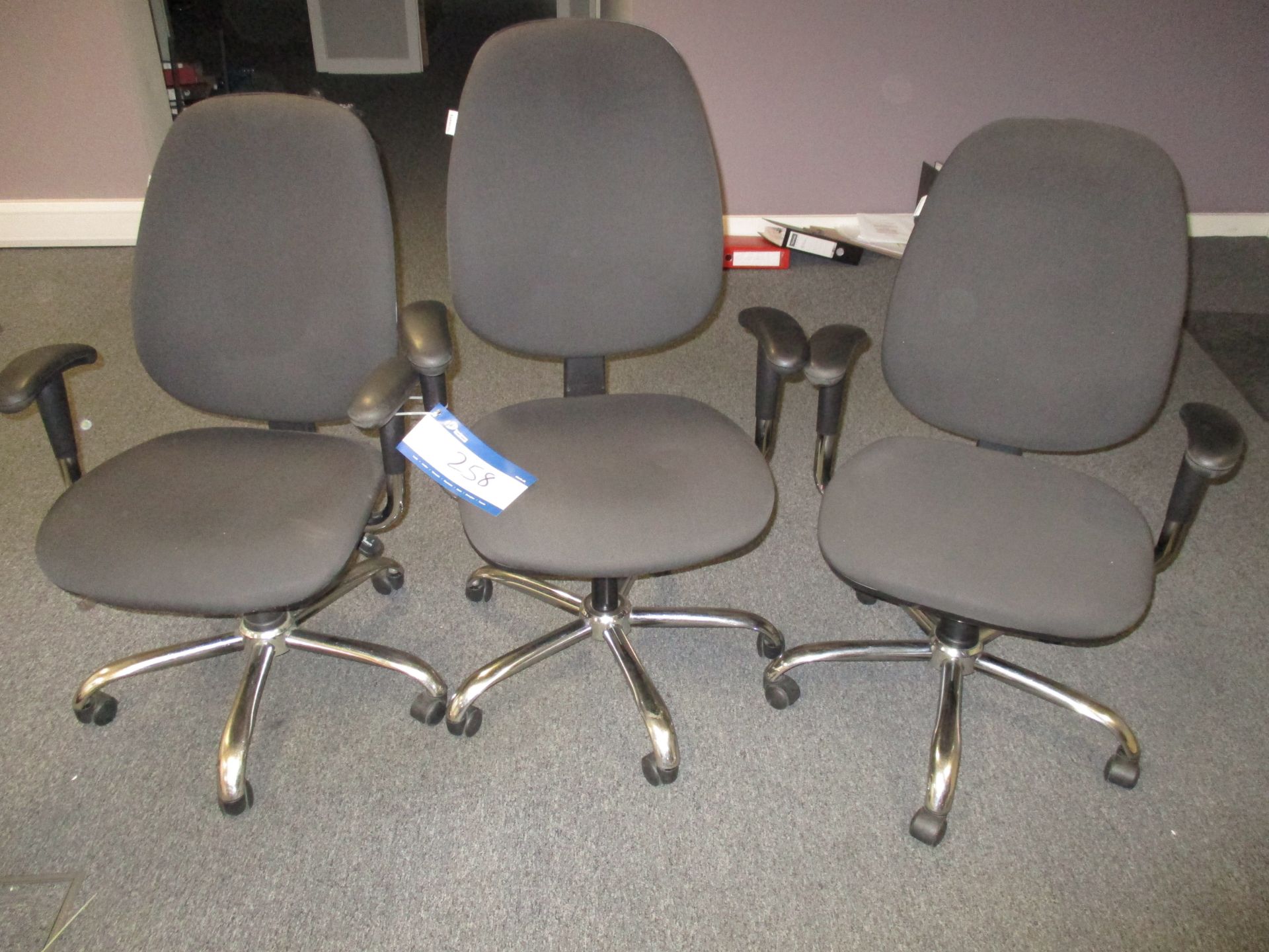 Three Fabric Upholstered Operators Chairs