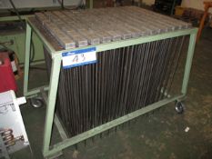 Approx 112 Two Prong Plate Stands and steel trolley (formerly used in the manufacture of Autron