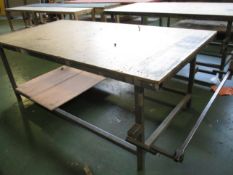 Steel Framed Packing Bench, 2.44m x 1.22m approx. with roll stand