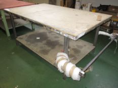 Steel Framed Packing Bench, 2m x 1.2m approx. with roll stand