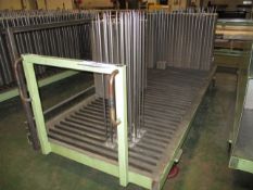 Approx 49 Two Prong Plate Stands and steel trolley, 1.25m x 3.15m approx. base (aluminium fins/