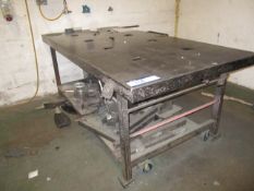 Steel Framed Mobile Trolley Work Bench, 2.5m x 1.2m approx.