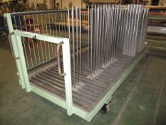 Approx 32 Two Prong Plate Stands and steel trolley, 1.25m x 3.15m approx. base (aluminium fins/