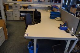 Two Shaped Desks Two Pedestals, Double Sliding Doo
