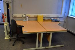 Two Light Oak Veneer Shaped Desks, Operator Chair,