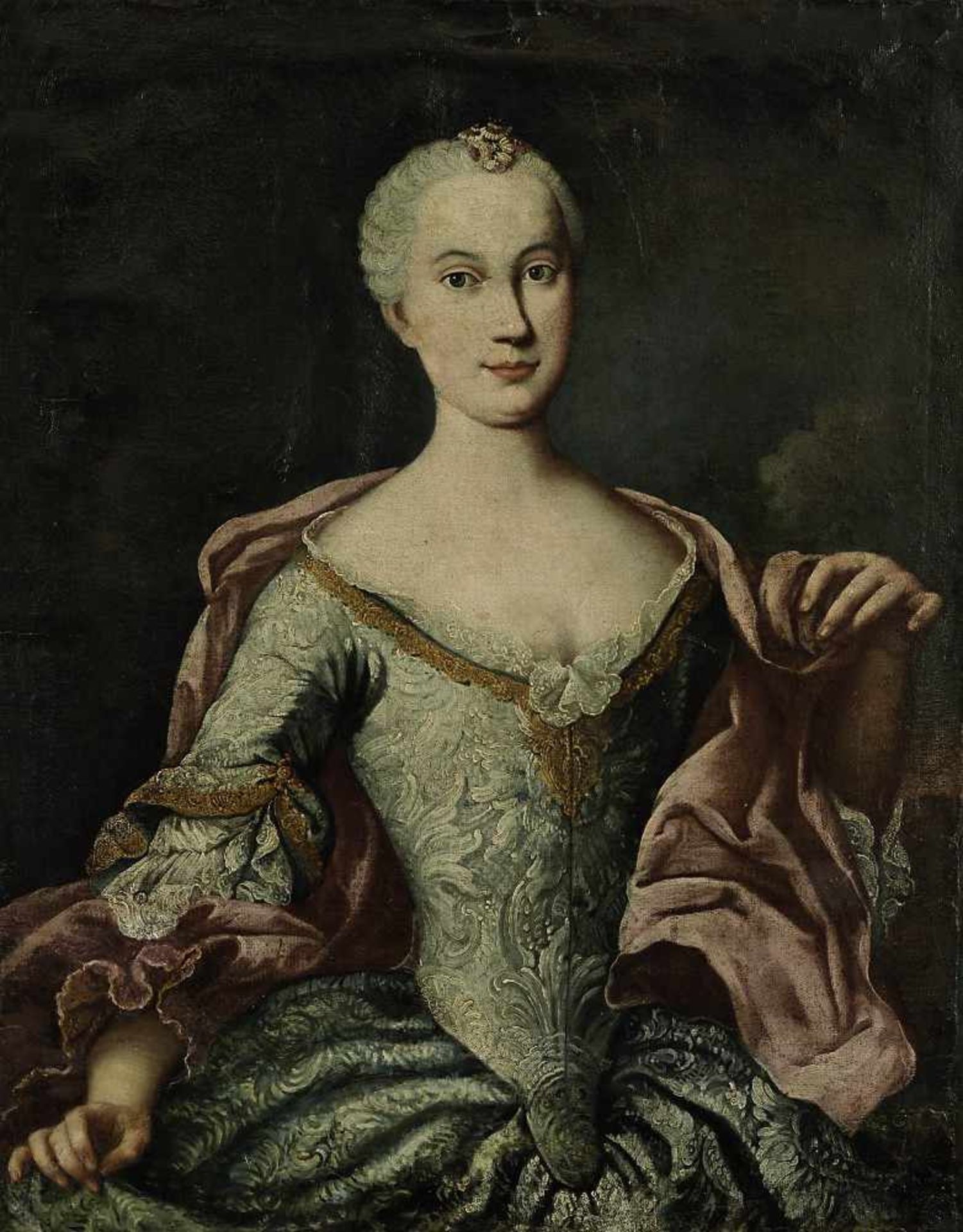 Unbekannt 18. Jh. Porträt einer Dame Öl / Lwd. 80 x 63 cm Doubliert. Rest., besch. Rahmen