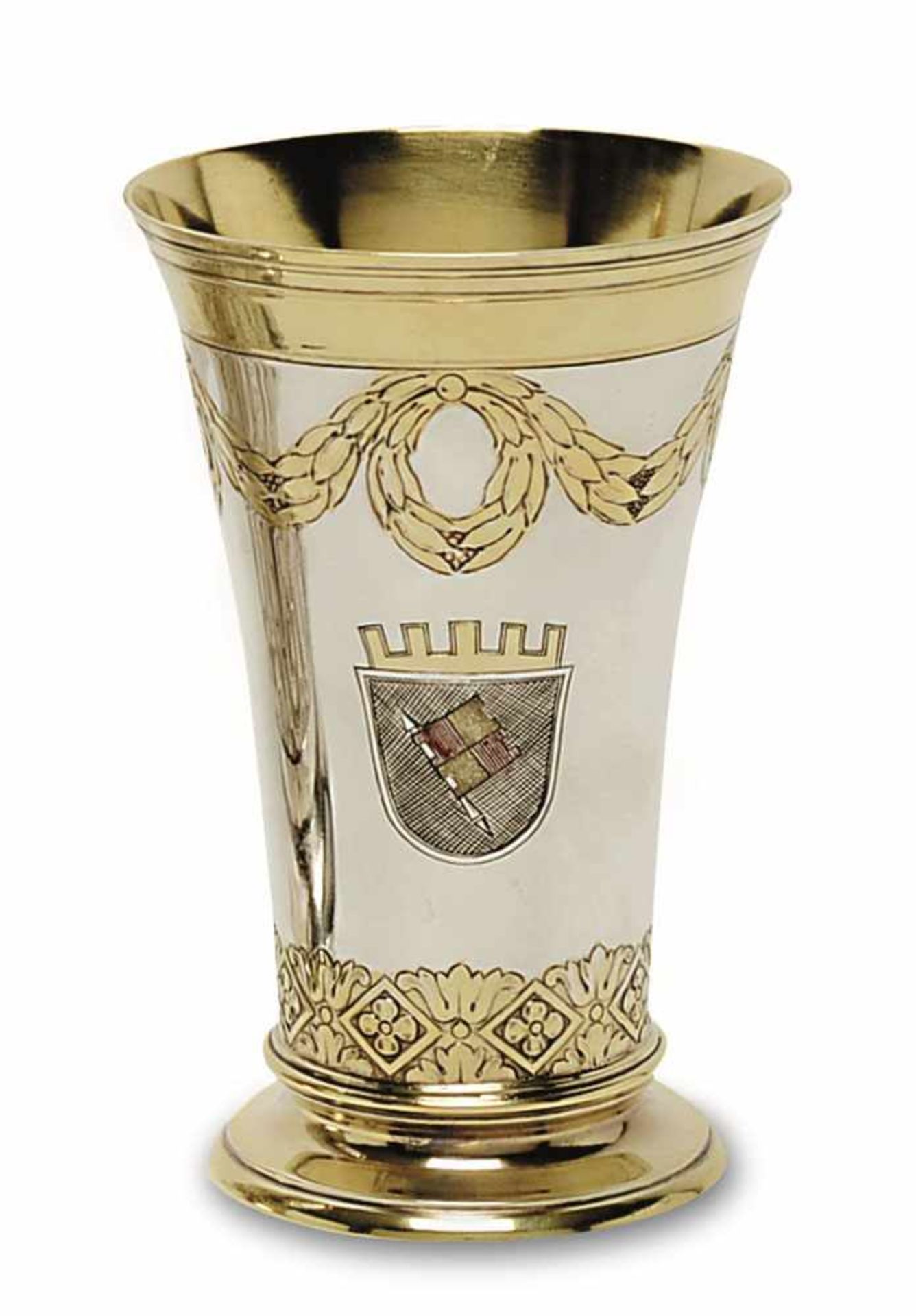 Becher Deutsch, Louis-XVI-Stil Silber, teilvergoldet. Umlaufend ziselierte Lorbeergirlande und