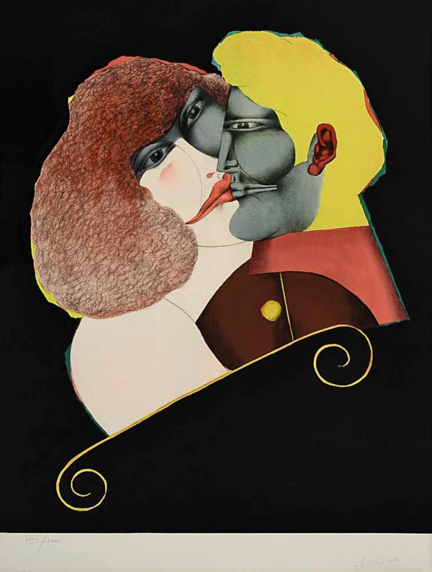 Lindner, Richard 1901 Hamburg - 1978 New York The Kiss Farblithographie BA: 64,5 x 49 cm R. u.