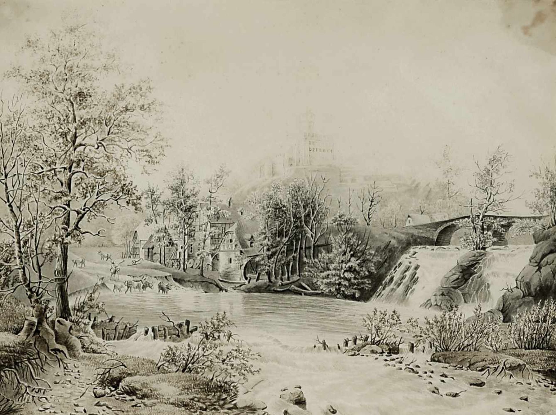 Koekkoek, Marinus Adrianus 1807 Middelburg - 1868 Amsterdam Flusslandschaft mit Mühle und Burg