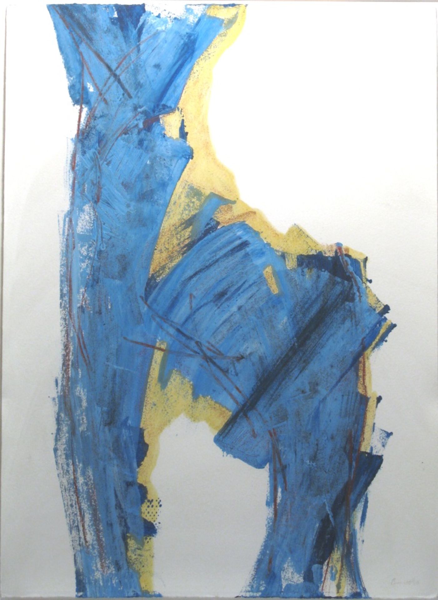 Unbekannt 1990 Blaues Pferd Blattgröße 67 x 49,5 cm R. u. undeutlich signiert ("Bennett"?) und